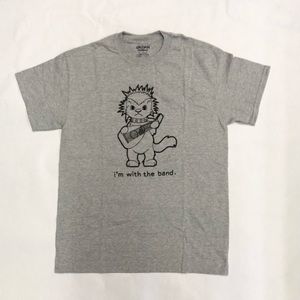 Graphic T shirt Grey/black Punk Cat w/ Lute size M unisex